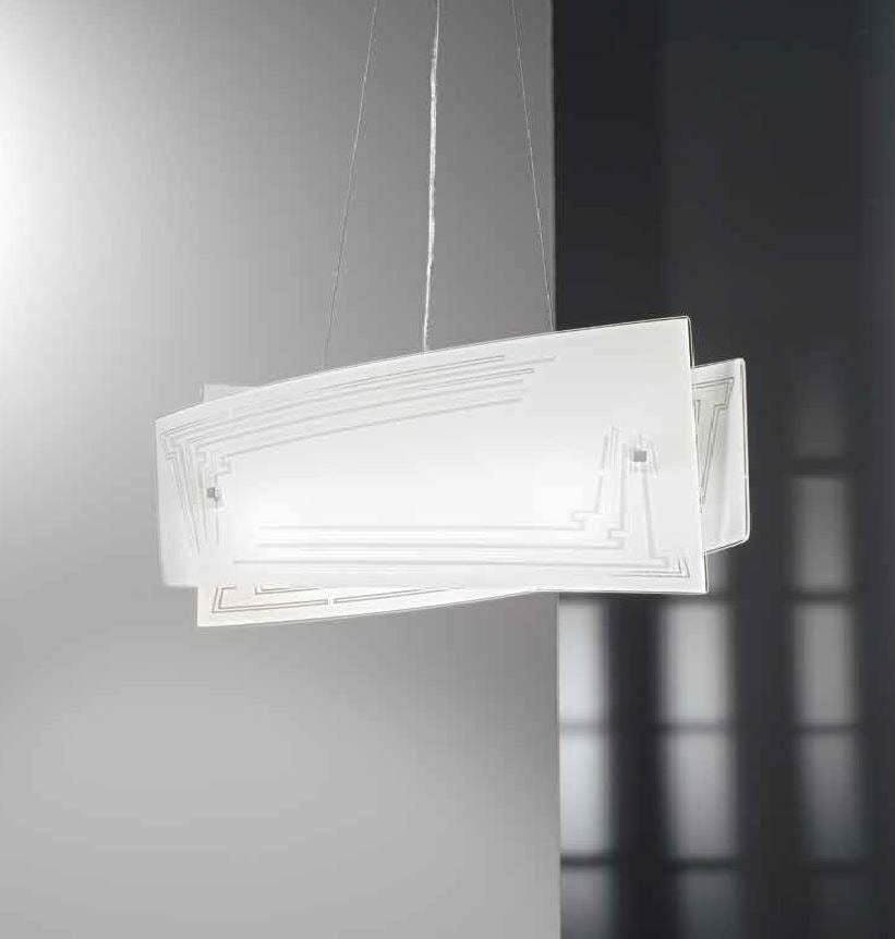 Sospensione in vetro bianco con decori in granigliato 60x20cm 4XE27 non incl. CONCEPT Sospensione in vetro bianco con decori in granigliato 60x20cm 4XE27 non incl. CONCEPT